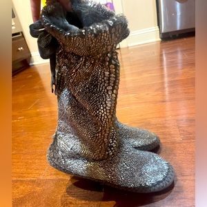 Candies Gray Silver Metallic Snake print Bootie Slippers Size 11 XL